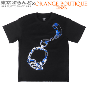 101758125 エルメス HERMES マキシ Tシャツ プリント入り 4E4651DC ブラック 黒xブルー 青 コットン 34 トップス レディース 展示未使用