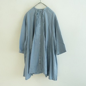 【定価2.8万】ネストローブ nest Robe *リネン天然染めチュニックブラウス*Fライトブルーシャツ(33-2408-159)【60I42】