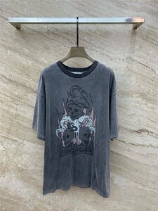 【ACNE STUDIOS】オーガニック コットン Tシャツ 髑髏 半袖 Tシャツ ヴィンテージ加工 男女兼用 xsサイズ