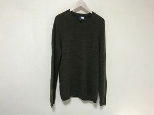 本物エイチアンドエムH&Mコットンワッフルデカロング長袖TシャツロンTビジネスメンズカーキインナーM