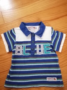 キムラタン　キッズ　90 半袖シャツ　ポロシャツ　ボーダー柄　ブルー　男の子　子供服　襟付き　半袖　刺繍ワッペン