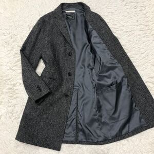 ビームスライツ ハリスツイード【圧巻のツイード】BEAMS LIGHTS Harris Tweed チェスターコート グレー ヘリンボーン柄 高級感 秋冬◎ M