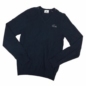 ND201-62 LACOSTE ラコステ 長袖 ニット セーター トップス プルオーバー Vネック 毛100% ネイビー系 メンズ 2