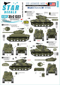 スターデカール 35-C1322 1/35 アメリカ AFV ミックス＃5 ヨーロッパでのM4A1(76)W 1944-45 第32機甲連隊 第66機甲連隊 第81戦車大隊