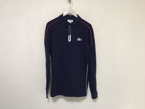 本物ラコステLACOSTEコットンハーフジップ長袖ポロシャツメンズサーフアメカジビジネススーツミリタリー紺ネイビー4Sモロッコ製スポーツ