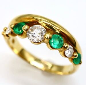 1円〜!!SALE品!!《K18 天然ダイヤモンド/天然エメラルドリング》D ◎約5.4g 約14.0号 0.33ct jewelry ring diamond emerald EF3/EF5 E86