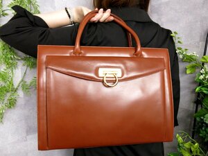 ●超美品●Salvatore Ferragamo フェラガモ●メンズ●ガンチーニ●カーフ レザー 本革●トート ビジネス バッグ●キャラメル●A4●Js46798