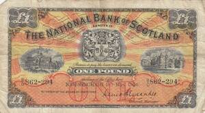 イギリス　スコットランド　National Bank of Scotland　紙幣　1ポンド　1956年　P258