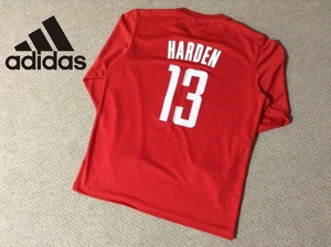 ★美品★アディダス ハーデン ロケッツ ロングスリーブ 長袖Tシャツ ロンT 赤 レッド #13 Oサイズ HARDEN NBA バスケ adidas AZ9373