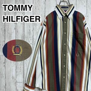 ☆送料無料☆ TOMMY HILFIGER トミーヒルフィガー ボタンダウンシャツ Mサイズ オールドエンブレム 90S 21S-22