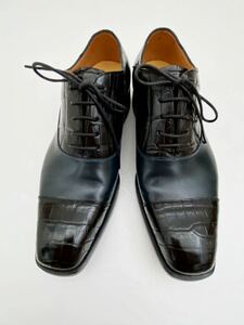 未使用 Orquesta Bespoke オルケスタ ビスポーク アリゲーター ネイビー ブラック 紺 黒 内羽根 ストレートチップ 革靴