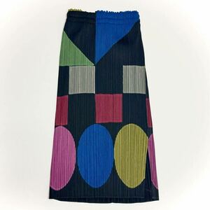 【美品】PLEATS PLEASE ISSEY MIYAKE プリーツプリーズ イッセイミヤケ マルチメッシュシンボル 貼り付け ペーストスカート サイズ3 