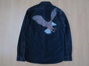 Schott DENIM WORK SHIRT EAGLE バック イーグル マチ付き デニム ワーク シャツ Sインディゴ ブルー ショット ライダース バイカー バイク