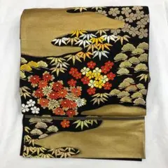 Y 2884 アンティーク袋帯　松　竹　桜　菊　雲　金糸　刺繍