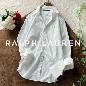 ラルフローレン　ピュアコットン　長袖シャツ　ブラウス　ロゴ刺繍　大きいサイズ13号サイズ　アイボリー　RALPH LAUREN　インパクト21