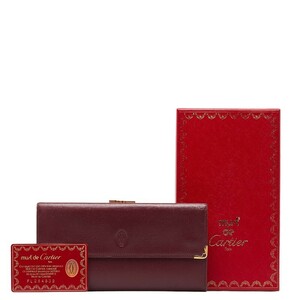 カルティエ マストライン 二つ折り財布 長財布 ボルドー ワインレッド レザー レディース CARTIER 【中古】