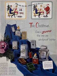 1950年ZIPPO Lightersこのクリスマスに ZIPPOを贈ろう。/ヴィンテージ雑誌広告オリジナル・ポスターa