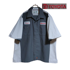 RED KAP 半袖ワークシャツ size 2XL オーバーサイズ グレー 裾タグ ゆうパケットポスト可 胸 ワッペン TOYOTA 古着 洗濯 プレス済 e10