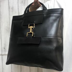 極美品●グッチ GUCCI トートバッグ ハンドバッグ メンズ ビジネス 大容量 A4 書類かばん 金具 レザー 本革 ブラック 黒 ジャッキー様