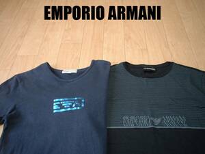 即戦力2着セットEMPORIO ARMANIクルーネックTシャツMネイビー&ブラック正規エンポリオアルマーニ紺&黒カットソージョルジオGIORGIO