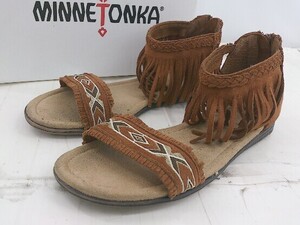 ◇ ◎ Minnetonka ミネトンカ Coco 78008 スウェード フリンジ バックジップ サンダル サイズ3 ブラウン レディース E