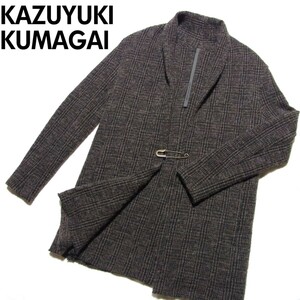 18AW KAZUYUKI KUMAGAI ATTACHMENT W/Ap/Pe ニット ツイード ストール コート 1 カズユキクマガイ アタッチメント KC83-054