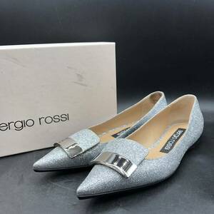 M3050 sergio rossi セルジオロッシ ロゴプレートバックル バレエフラット シューズ 36.5/23.0〜23.5cm 相当 パンプス シルバー ラメ 靴 