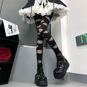 【黒】包帯風タイツ ストッキング ゴスロリ コスプレ セクシー ロリータ 病みかわ 黒 包帯 可愛い