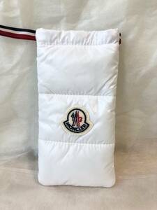 モンクレールMONCLER　巾着　ダウン型ポーチ小物入れ白系ユニセックスソフトケース/メガネケースサングラスケース/ワッペン