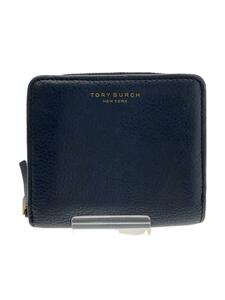 TORY BURCH◆2つ折り財布/レザー/NVY/レディース/ジップ