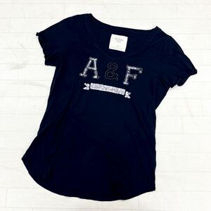 1465◎ Abercrombie & Fitch アバクロンビー & フィッチ トップス Tシャツ カットソー ロゴ スパンコール ネイビー レディースM