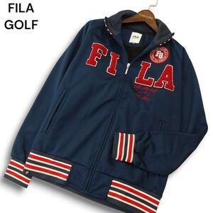 FILA GOLF フィラ ゴルフ 秋冬 裏起毛★ ビッグ ロゴ ブルゾン ジャケット Sz.M　メンズ ネイビー　A4T11058_A#N