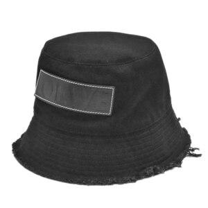 ロエベ 帽子 LOEWE デニムxカーフ バケットハット ロゴ パッチ サイズ57 ブラック レディース K820HB1X20 T-YJ06190