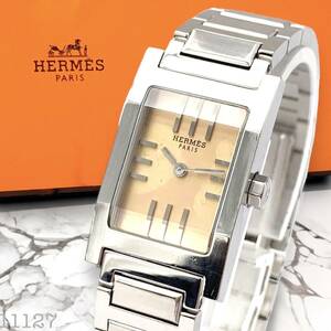 正規品 エルメス/HERMES タンデム TA1.210 ピンクフェイス QZ レディース腕時計 シルバー 銀 レザー 純正ベルト 動作良好 別コマ付