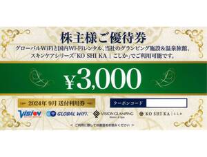 ★ビジョン　株主様ご優待券　3000円券×1枚★GLOBAL WiFi／グローバルWiFi★条件付き送料無料★ビジョン株主優待★2025/9/30まで★即決