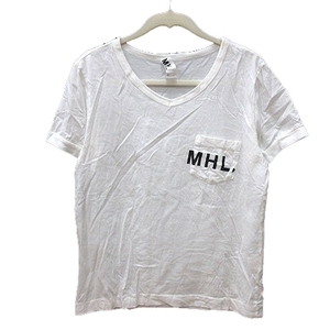 マーガレットハウエル MHL. カットソー Tシャツ Vネック プリント 半袖 2 白 ホワイト /MN レディース