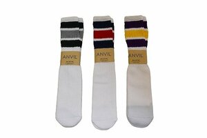 JB即決 ANVIL アンビル US COTTON TUBE SOCKS チューブソックス ラインソックス 3足セット 白 ホワイト WHITE 3足組 新品 USA