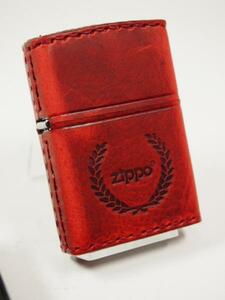 Zippo 革巻き ジッポーロゴ月桂樹（レッド赤）RD-7プレーン