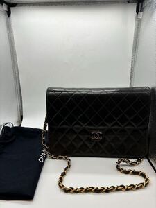 CHANEL シャネル マトラッセ 25 シングルフラップ チェーンショルダーバッグ クロスボディラムスキン ブラック×ゴールド　T