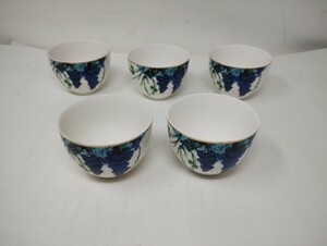 U254【美品・レア】宮田雅之　Masayuki Miyata Art Collection 湯呑み　５客セット/茶器/葡萄/食器/蝶/金縁/アートコレクション/煎茶道具