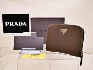 ★1円スタート 美品 PRADA プラダ テスート ラウンドファスナー財布 M605　レディース　色:PRUGNA(茶)　ギャランティー、箱付き