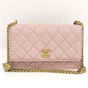 CHANEL マトラッセ カメリア チェーンウォレット 長財布 レザー ピンク AP3297