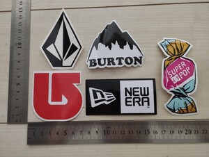 スノーボードステッカー　5枚セット　バートン　BURTON　volcom DC newera ボルコム　ニューエラ　スノーボード