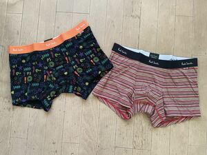 即決！ポールスミス！PAUL SMITH LOWRISE & SHORT BOXER ボクサー 2枚組 L マルチボーダー柄レッド&落書き柄ブラック