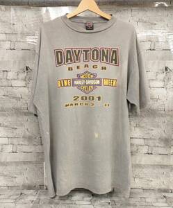 90s USA製 HARLEY DAVIDSON ハーレーダビッドソン 半袖Tシャツ DAYTONA BEACH サイズXL グレー 店舗受取可