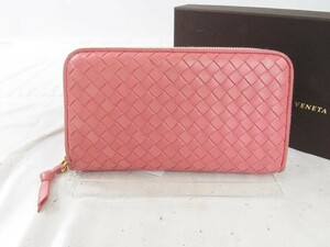 BOTTEGA VENETA ボッテガ ヴェネタ 本物 ラウンドファスナー長財布 レザー ピンク 114076 中古 t81-5310 s01