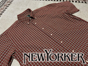 NEWYORKER ニューヨーカー ボタンダウン半袖シャツ コットン100% XL（表記サイズL）赤チェック柄 日本製