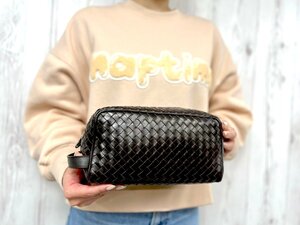 極美品 BOTTEGAVENETA ボッテガヴェネタ イントレチャート セカンドバッグ ハンドバッグ バッグ レザー 茶 メンズ 78813