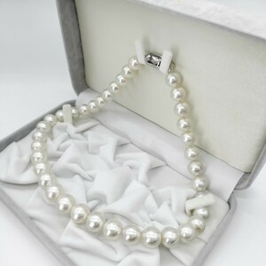 【テリ抜群!!】白蝶真珠 シロチョウ パール ネックレス 10mm〜13mm 46cm SILVER 刻印 87.5g 本真珠 jewelry pearl necklace 干渉色 大珠