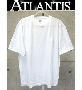 銀座店 プラダ 新品 トライアングル ロゴ Tシャツ 半袖 size:XL 白